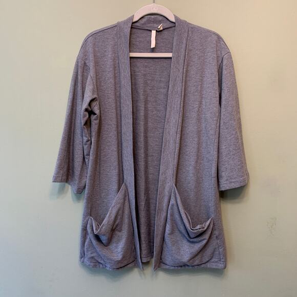 Purejill Sweater S Gray Modal Stretch Open Front Cardigan 3/4 Sleeve Pocket - Picture 1 of 10